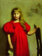 Pankiewicz, Jozef Portrait of a girl in a red dress oil painting artist